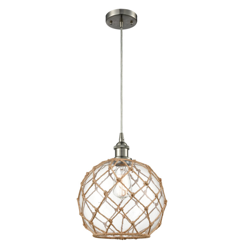 Tobey 1 - Light Single Pendant, Clear/Brown, Brushed Satin Nickel, 133" H x 10" W x 10" D