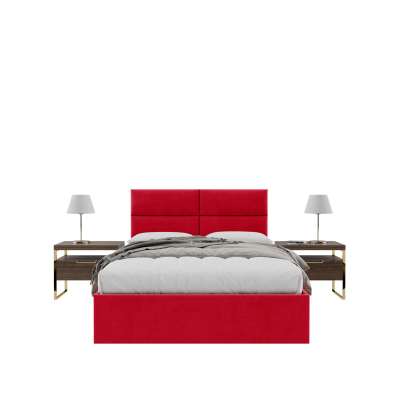 Tête de lit tapissier à panneau en bois massif Sapan, Grand, Microsuède rouge melon