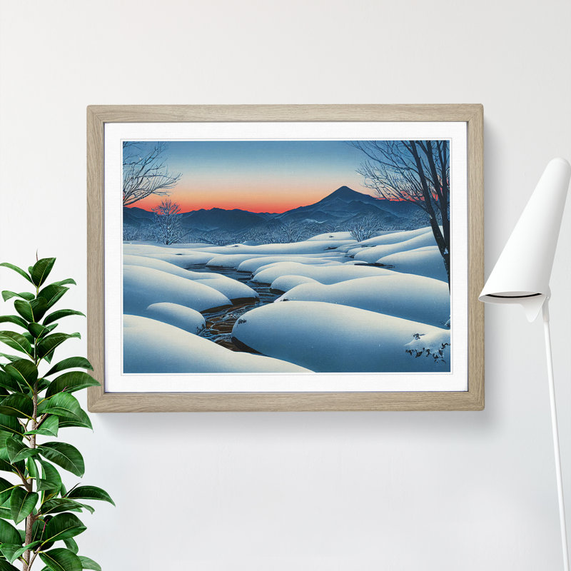 XH1022-8627X Sunset Winter Mountains - Single Picture Frame Print, 46cm H x 64cm W x 2cm D, Oak Framed