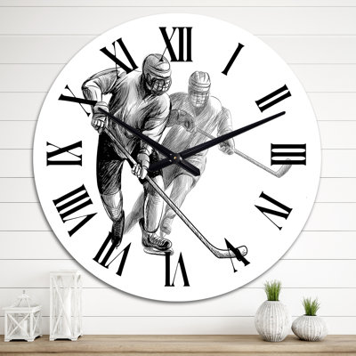 Joueur de hockey en noir et blanc, sport d'hiver IV - horloge murale mondiale