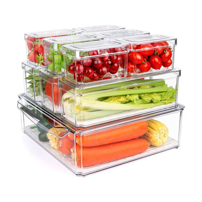 10 Pack Refrigerator Pantry Organizer Bins,Stackable Fridge Organizer Bins with Lids,Clear Plastic