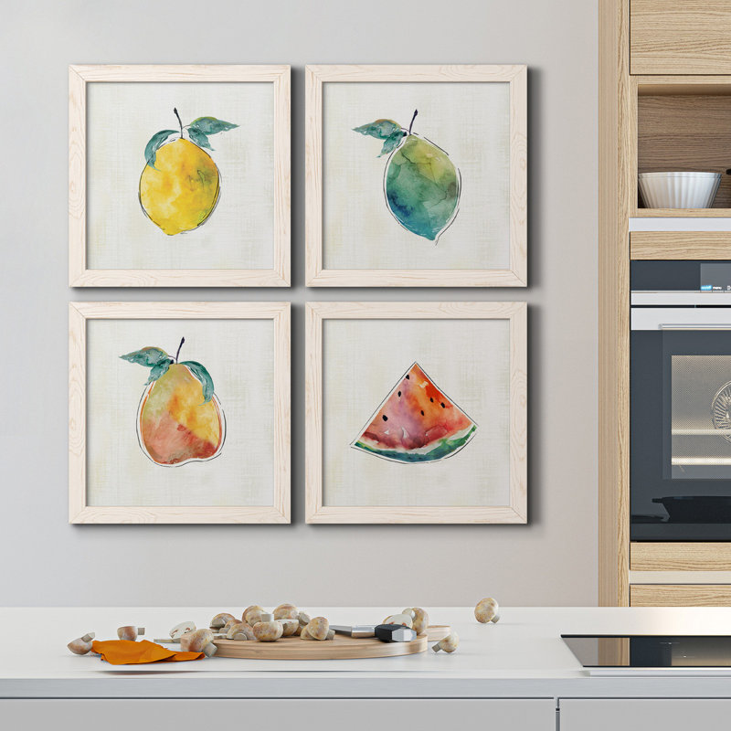 Happy Lemon - 4 Piece Single Picture Frame Painting on Canvas, White, 17" H x 17" W x 1" D