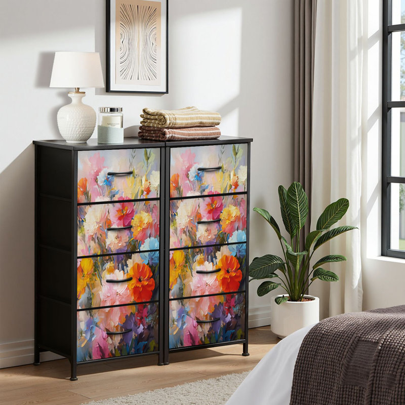 4 Drawer Dresser for Bedroom, Narrow Chest of Drawers, Wooden Top and Study Iron Frame 18"x37.5"-(WxH)
