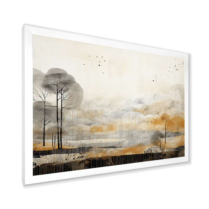 «Bold Mute Tone Countryside Landscape II», impressions sur toile campagne, H 12 po x l 20 po x P 1 po, Cadre simple blanc