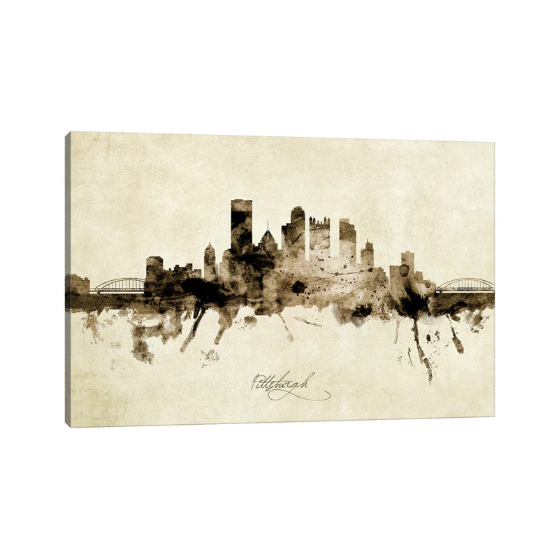 Pittsburgh Pennsylvania Skyline by Michael Tompsett - 1 Piece Wrapped Canvas Wall Art, 20.32 cm H x 30.48 cm W
