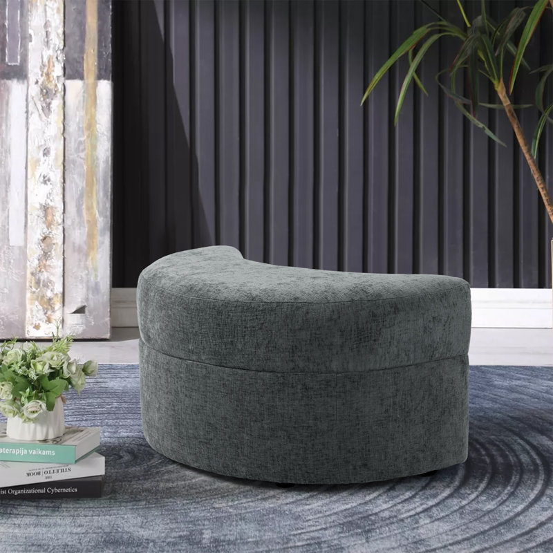 Niama Curved Chenille Storage Ottoman , Gray Polyester