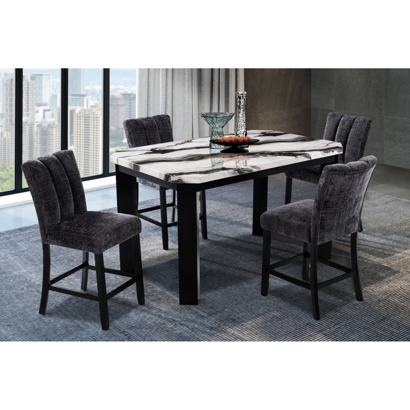 Table de bar et chaise rectangulaires gris foncé, rembourrage en mousse, base à 4 pieds, chaise rembourrée, tabouret de salle à manger moderne à base grise, fixe pour