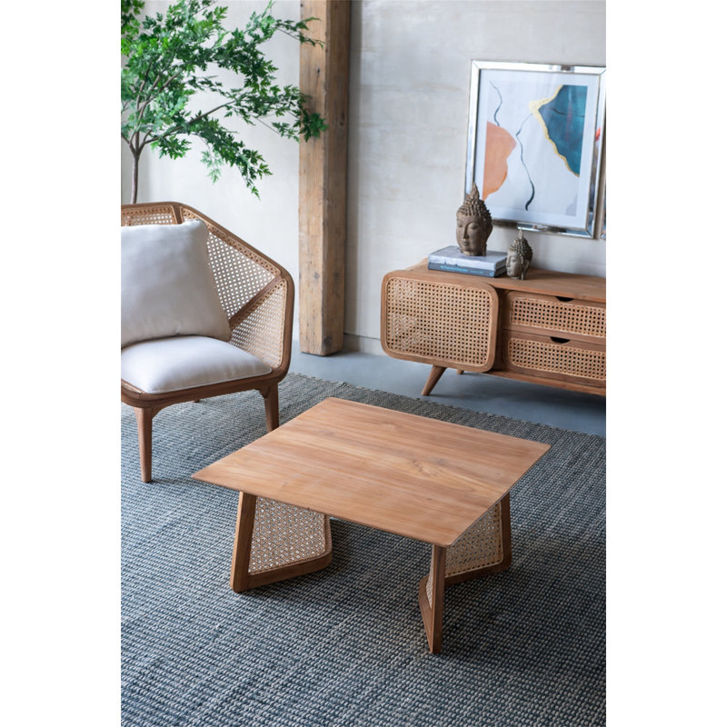 Table basse rectangulaire en rotin 27,5 x 27,5 x 14 po Tectona, Brun