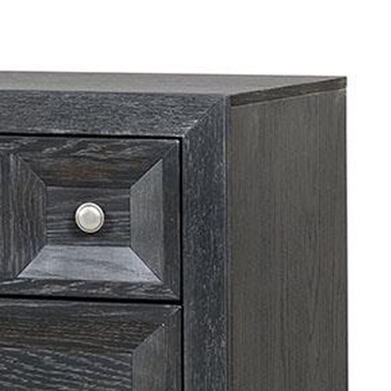 Ensemble de chambre à coucher grand lit, bois noir vieilli, ensemble de 3 pièces avec 2 tables de chevet