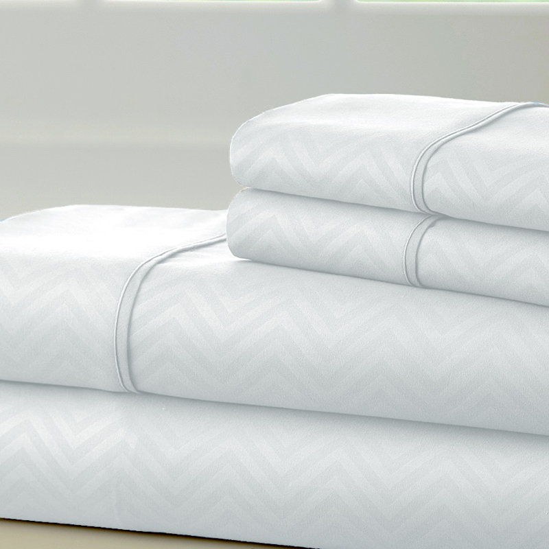 Becky Cameron Microfiber Chevron Sheet Set, White, Queen Sheet Set with 2 Pillowcases