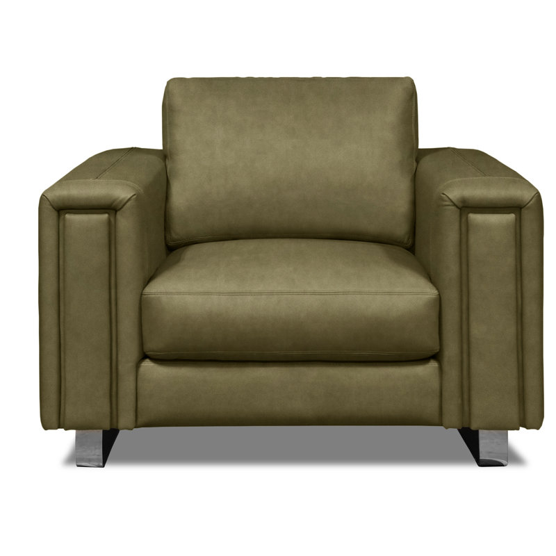 Tribeca Leather Club Chair, Ash Verdeca Genuine Leather, Stainless Steel
