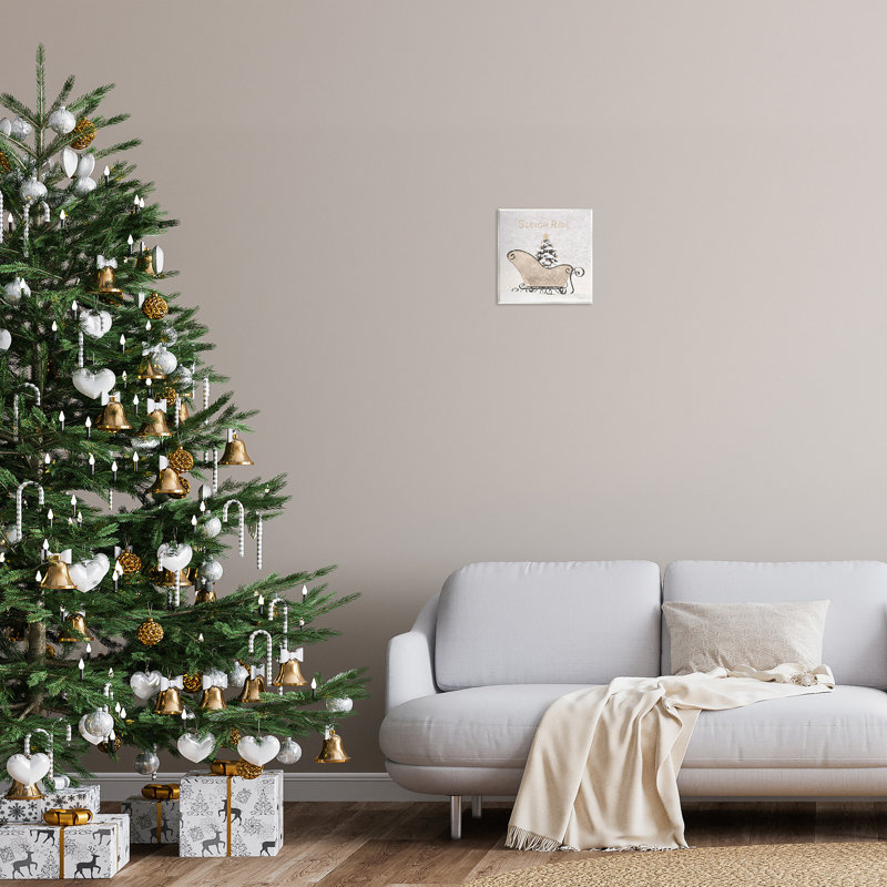 Sleigh Ride Winter Scene Beige and Black MDF Wall Art