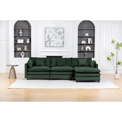 Canapé modulaire moderne à 3 sièges avec repose-pieds de 113,77 po avec coussins de taille, canapé symétrique à 3 places, canapé-lit avec méridienne pour salon, appartement, 3 couleurs