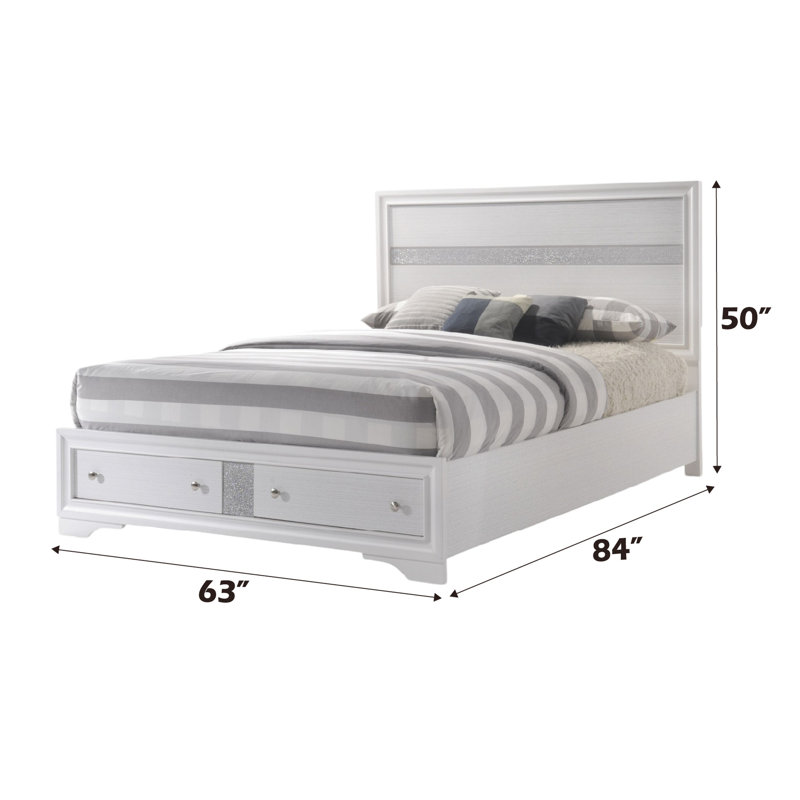 Lit de rangement blanc pour grand lit - Acrylique sans sommier 3 lattes + 5 pieds 2 tiroirs avec structure et glissière centrale en métal avec profil bas 8-10 po