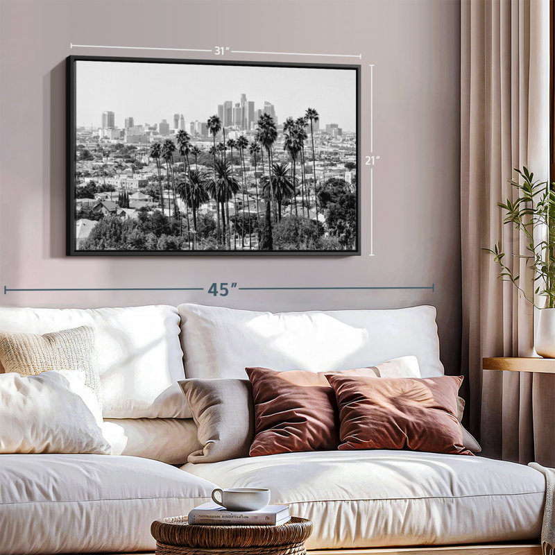 «Black California Los Angeles Skyline III Art mural», H 21 po x l 31 po
