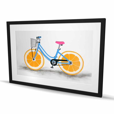 Orange Wheel Bike - reproduction encadrée avec passe-partout pour la décoration intérieure