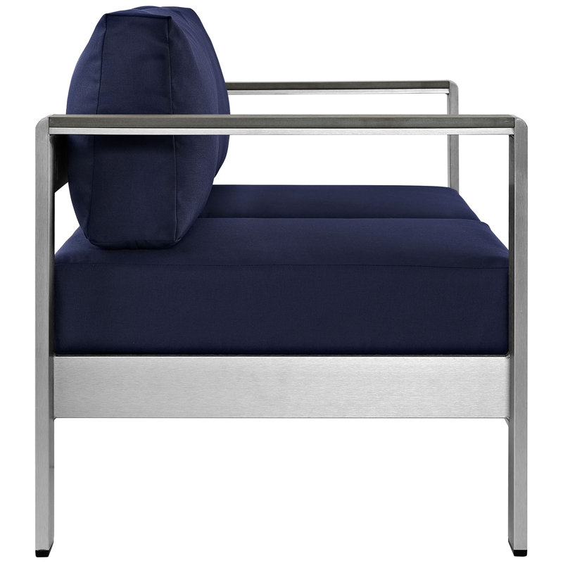Silver Navy Aluminum Outdoor Patio Loveseat with Cushions