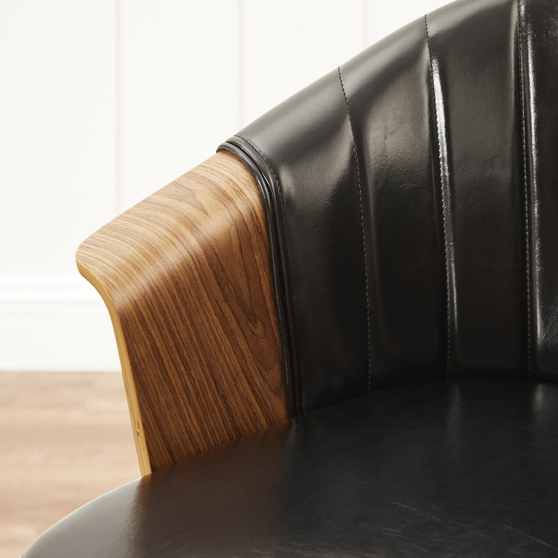 Arvion Faux Leather Swivel Barrel Chair, Black