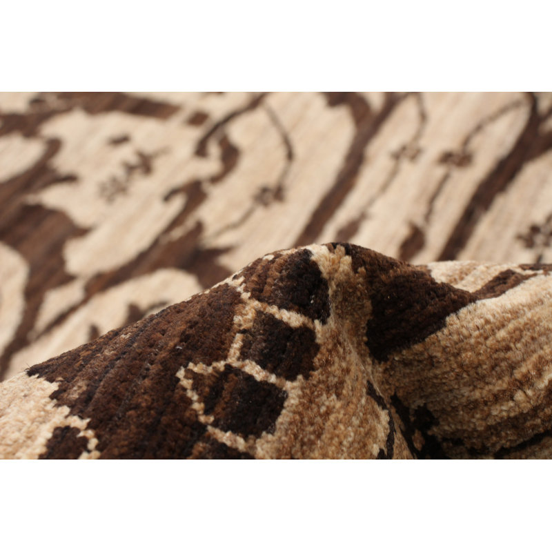 One-of-a-Kind 8'0" X 9'9" New Age Wool Area Rug in Tan/Dark Brown