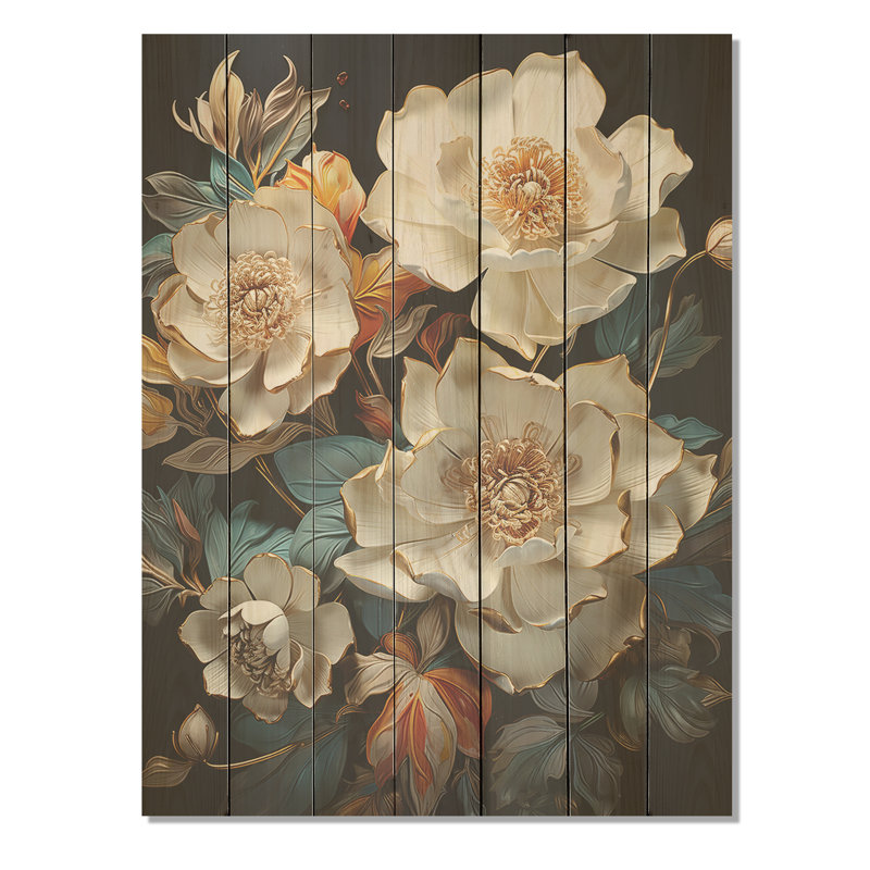 Bronze coquelicots en fleurs dans un éclat - coquelicots sur bois, H 44 po x l 34 po