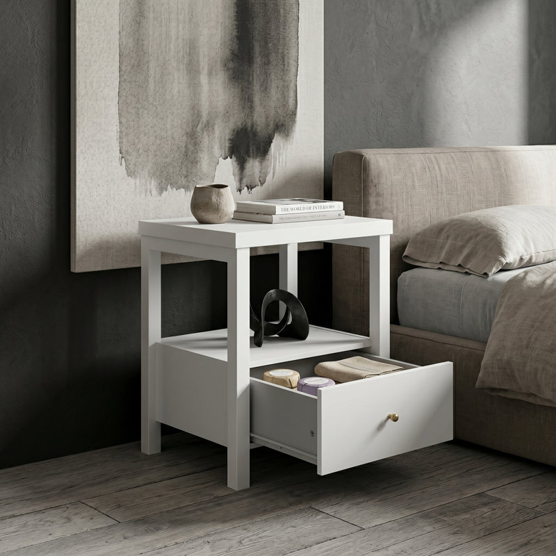 Absecon 23" H Modern White Nightstand with Drawer and Open Shelf