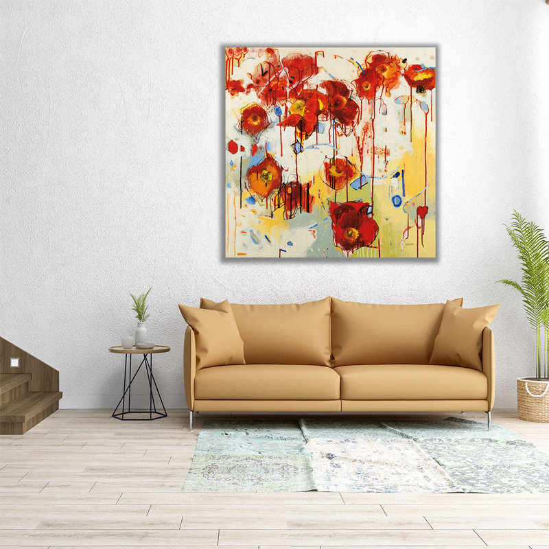 «Red Poppy Chaos», reproduction d'art sur toile, H 12 po x l 12 po