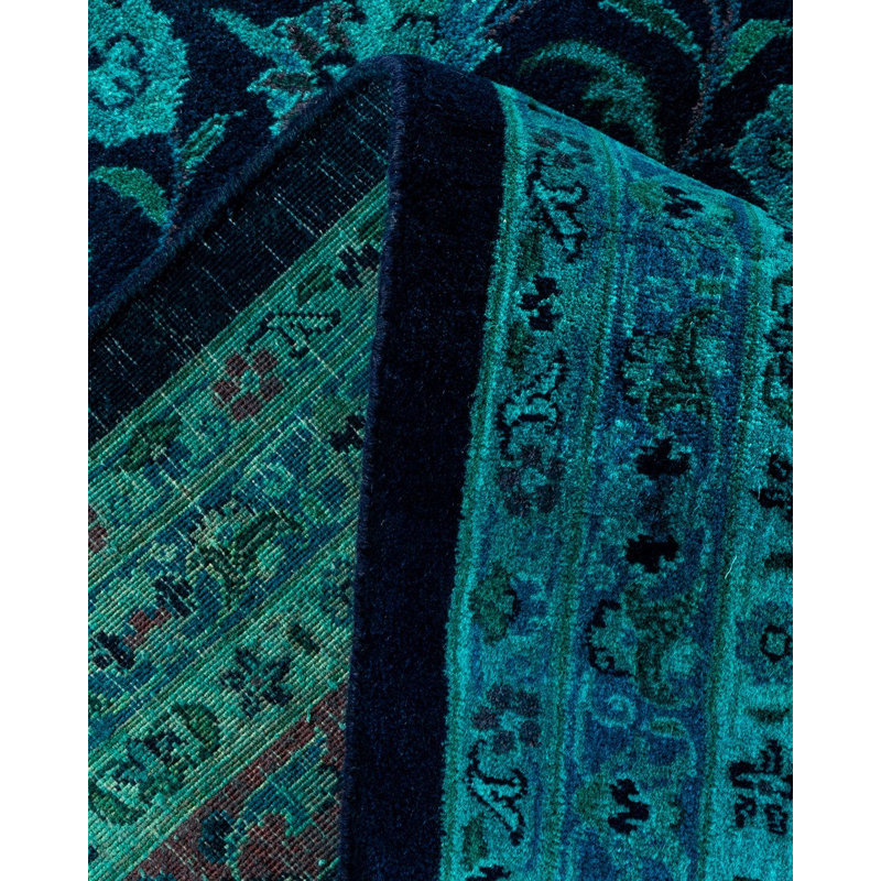 Tapis bleu marine noué à la main de conception unique Chimel