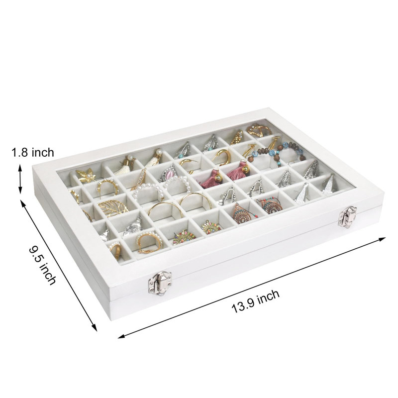 Boîte à bijoux avec plateau à bijoux 48 grilles Boîte à bijoux avec anneaux à couvercle transparent