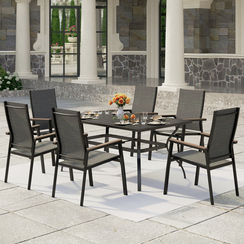 Jackie 6 - Person Patio Dining Set with Rectangular Table, Dark Grey