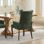 Chaise de salle à manger rembourrée en tissu de chenille, pieds courbés en bois massif, élégante chaise capitonnée de salle à manger avec accoudoirs, paquet simple, vert olive-1324599991