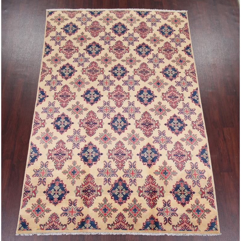 Tapis de zone en laine 6 pi 3 po x 9 pi 4 po one-of-kind à la main noué la kazak