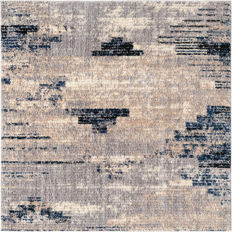 Tapis gris à motif géométrique Tucson, Carré 4 pi