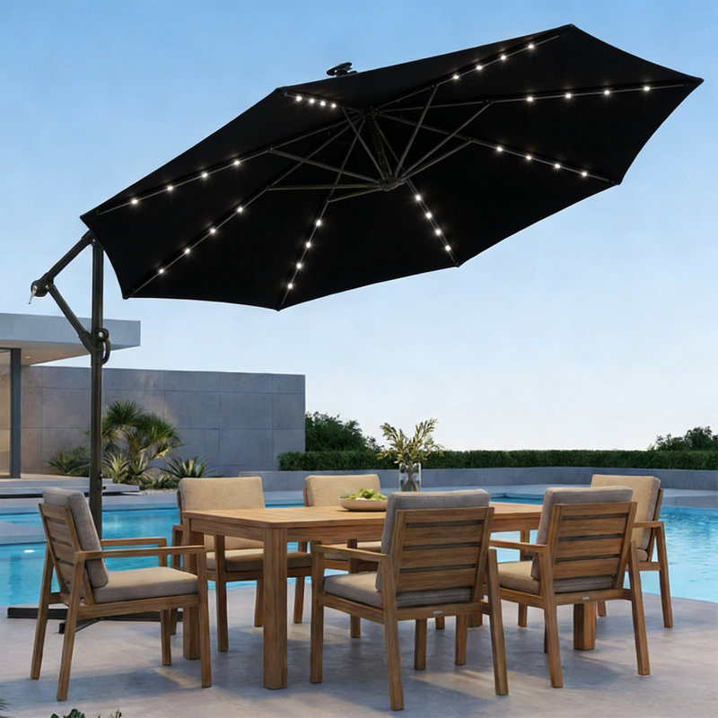 Parasol d'extérieur en porte-à-faux à DEL 10 pi, Noir