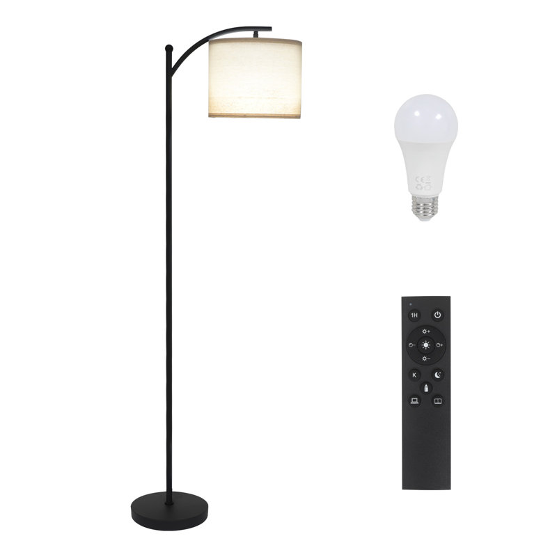 Conkle Floor Lamp with Bulb, Reading Lamp With Remote Control, Standing Light for Bedroom, Living Room, Black