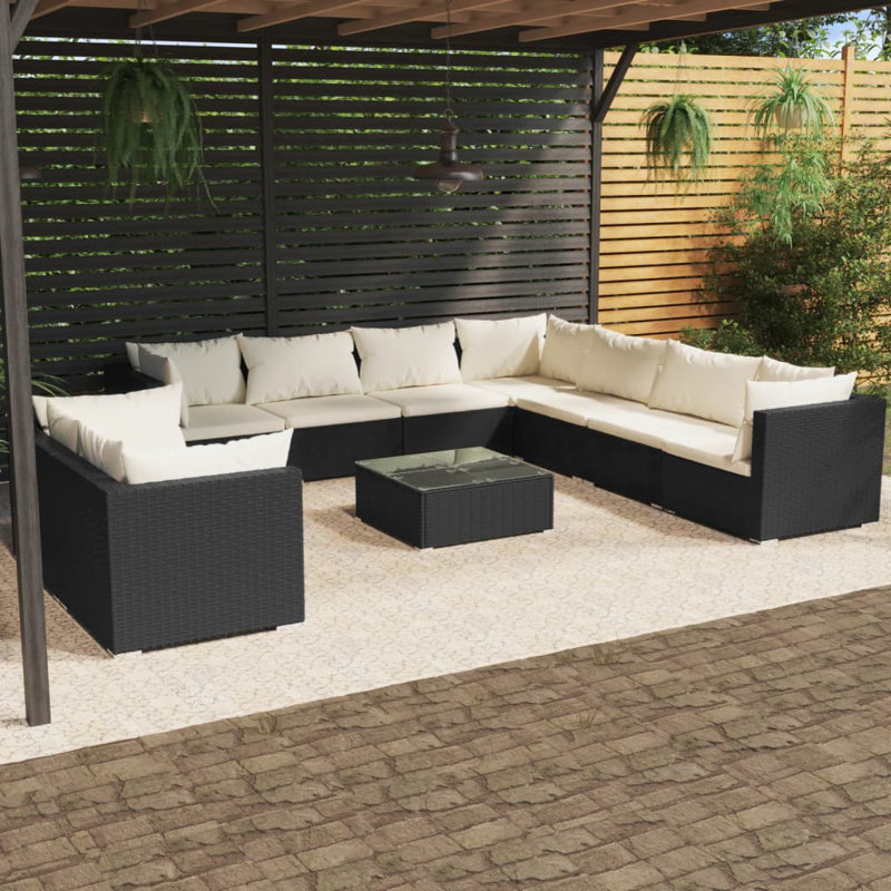 Ensemble de conversation modulaire 9 pièces, 5x coin + 4 x milieu + table, Noir et bleu eau