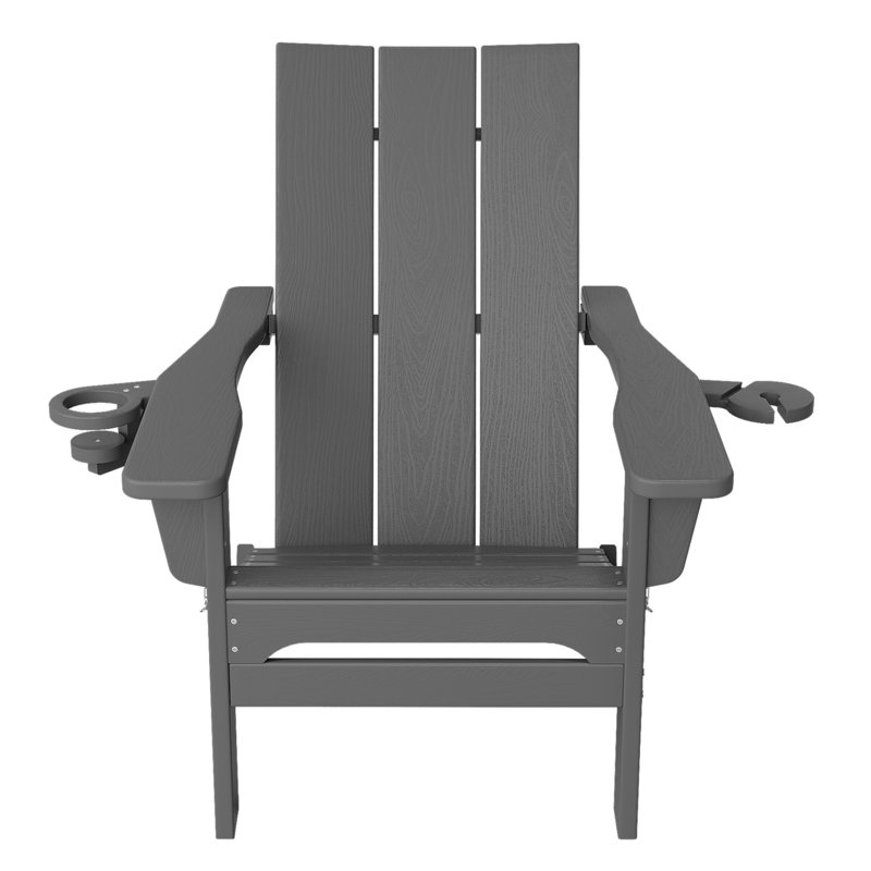 Wolak Folding Adirondack Chair with Cup Holder, Dark Gray