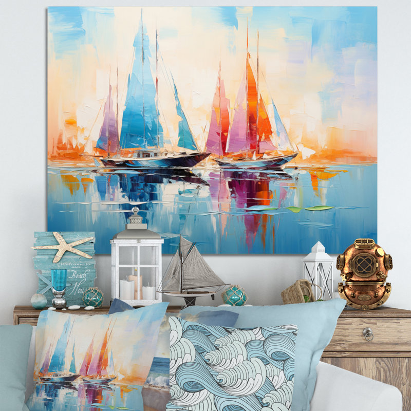 Sailboat Abstract Coastal Symphony I - Sailing Boat Canvas Wall Art, H 30 po x l 40 po x P 1,5 po, Toile tendue