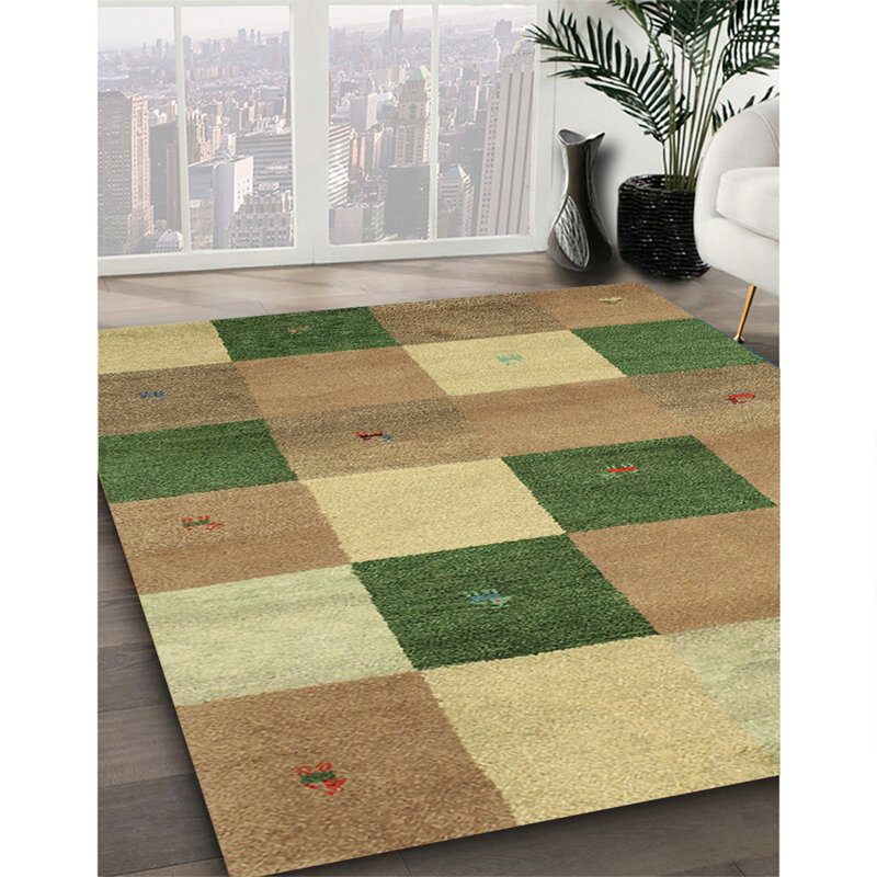 Tapis contemporain vert / pêche, Rectangle 8 pi x 10 pi