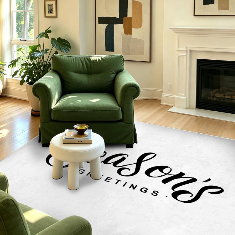 Tapis d'intérieur noir lavable à la machine, motif calligraphie « Meilleurs vœux »., Rectangle 39 po x 63 po