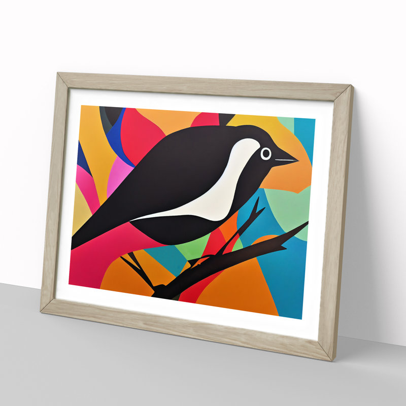 Magpie Bird Abstract Vol.2 1 Piece Single Picture Frame Painting, 46cm H x 64cm W x 2cm D, Oak