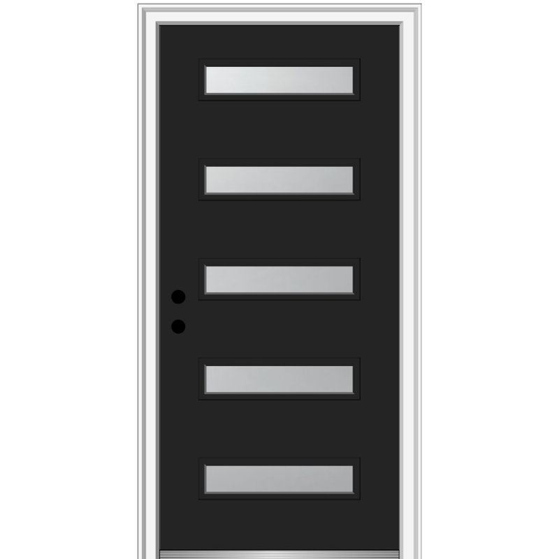 Porte d'entrée pré-suspendue en acier peint à 5 lumières, H 80 po x l 32 po x P 1,75po, S'ouvre à droite vers l'intérieur
