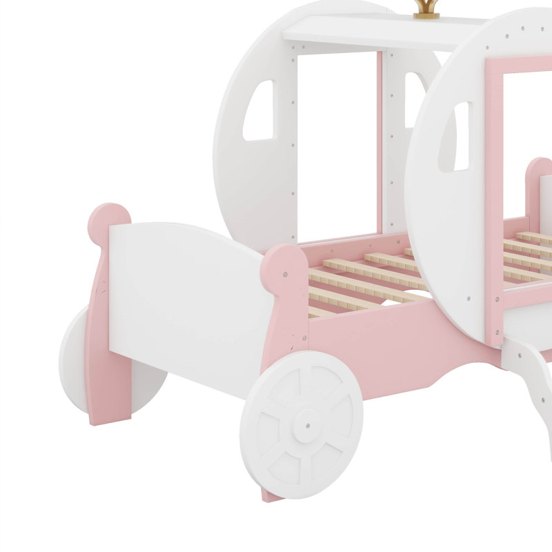 Lit simple de style princesse avec couronne, Blanc / Rose