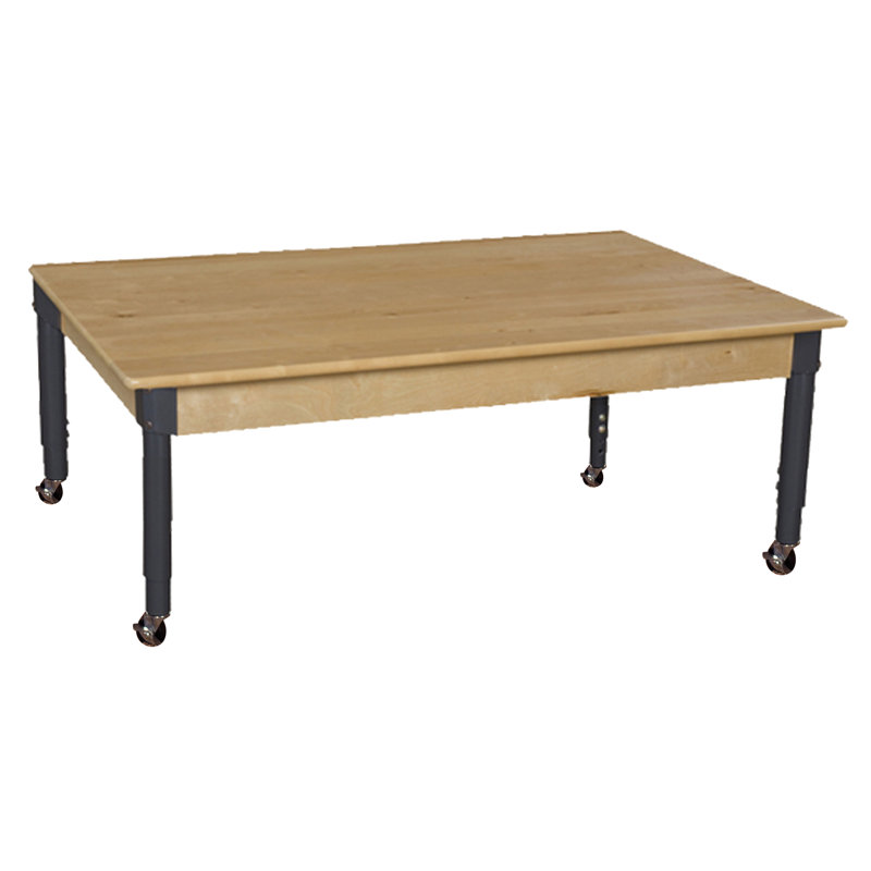 Solid Wood Adjustable Rectangle 4 Students Activity Table, 48" L x 24" W, 19" - 30", No