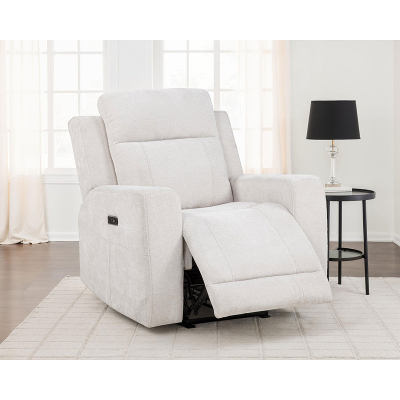 Kennett Chenille Upholstered Power Recliner Chair Ivory, Ivory