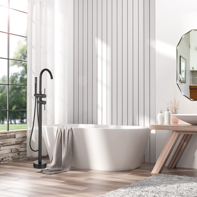 1 Handle Floor Bath Shower Mixer Bath Filler with Diverter, Black