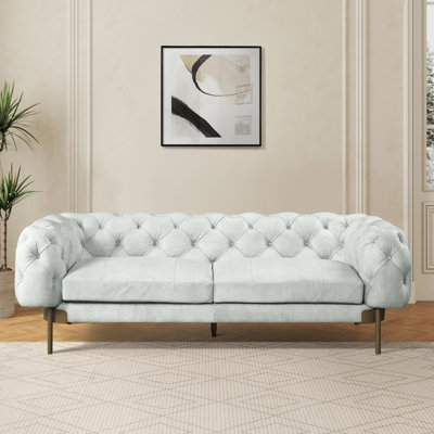 Rukhsar Ragle Sofa In Vintage White Top Grain Leather