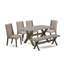 L'ensemble de table de salle à manger 6 pièces contient une table de salle à manger rectangulaire et 4 chaises rembourrées en tissu de lin kaki foncé avec un banc, patiné-572729871-572729872