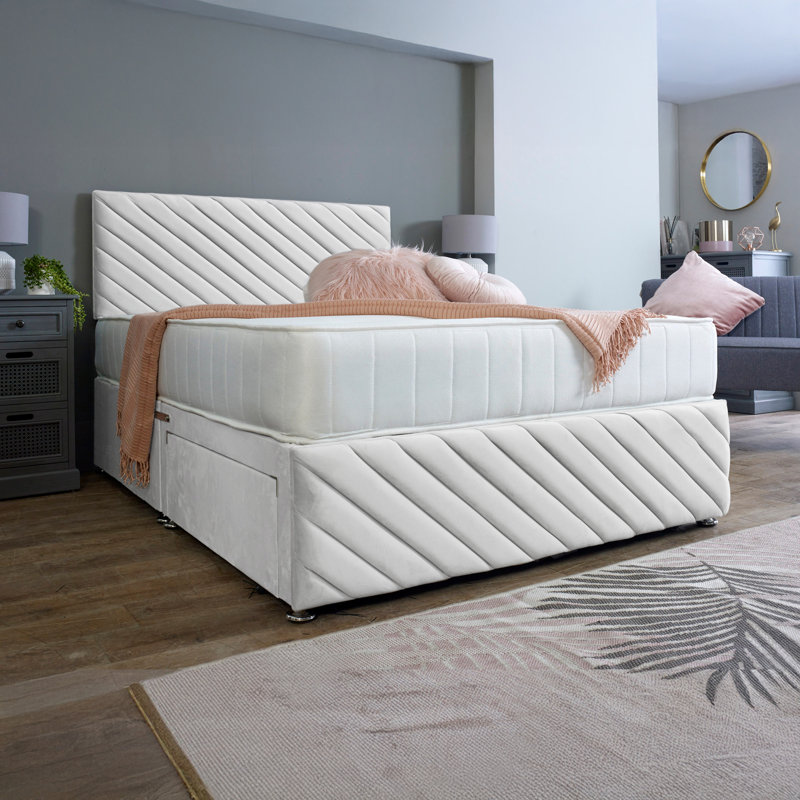 Tokyo Divan Bed Base with 24" inch Headboard No Storage, No Drawers, White, Super King
