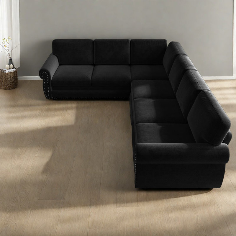 Canapés de coin extensibles, canapé-lit en chenille de 118 pouces, style moderne, Black