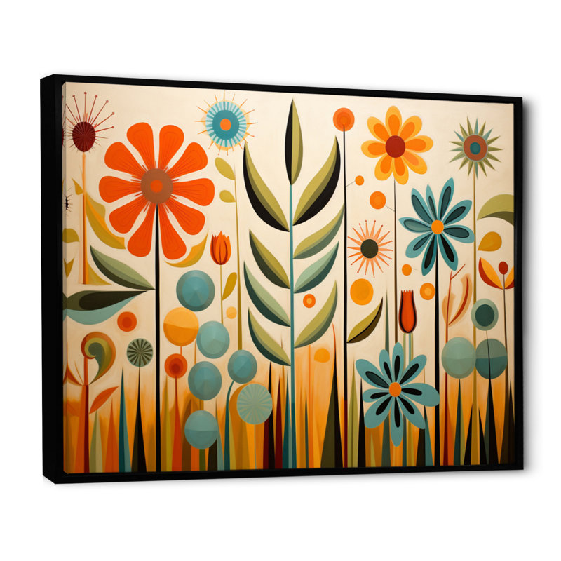 «Red Mid Century Mod Nature - Abstract Midcentury», reproduction d'art sur toile, Cadre flottant noir, H 16 po x l 32 po